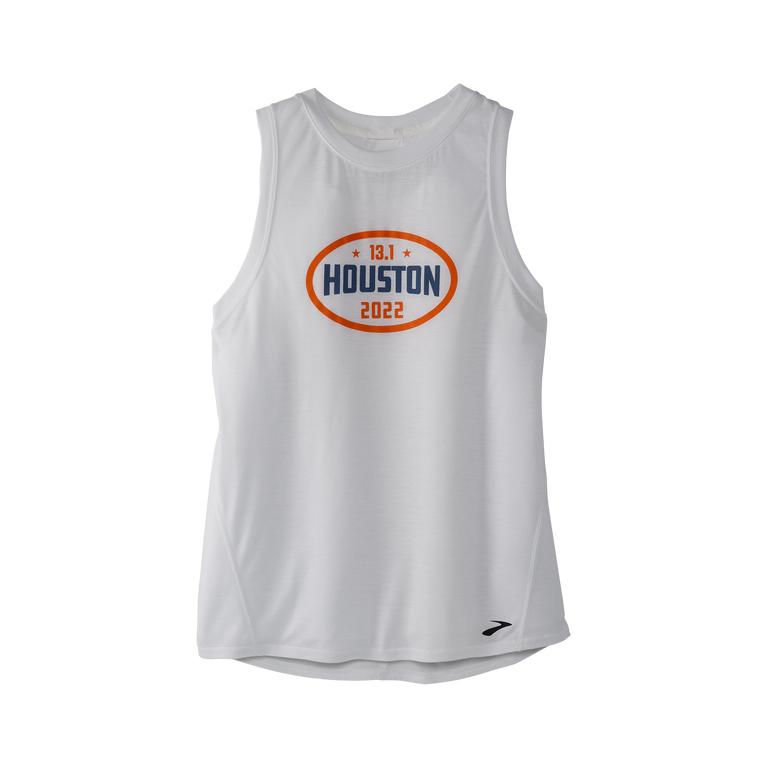 Brooks Houston22 Distance Graphic Running Tank Top - Women's - White/13.1 Houston (69741-XNYE)